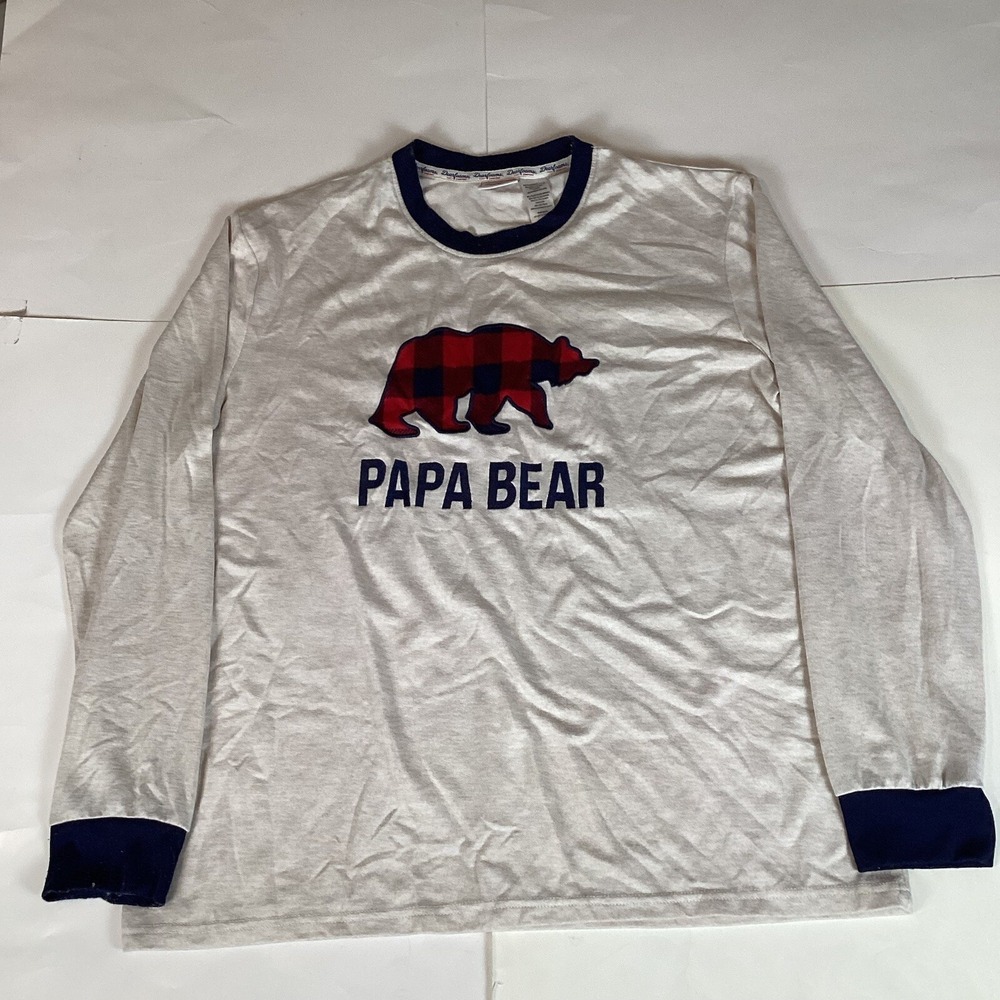Dearfoams Mens T Shirt Size L Large Crew Neck Long Sleeves Papa Bear Pullover